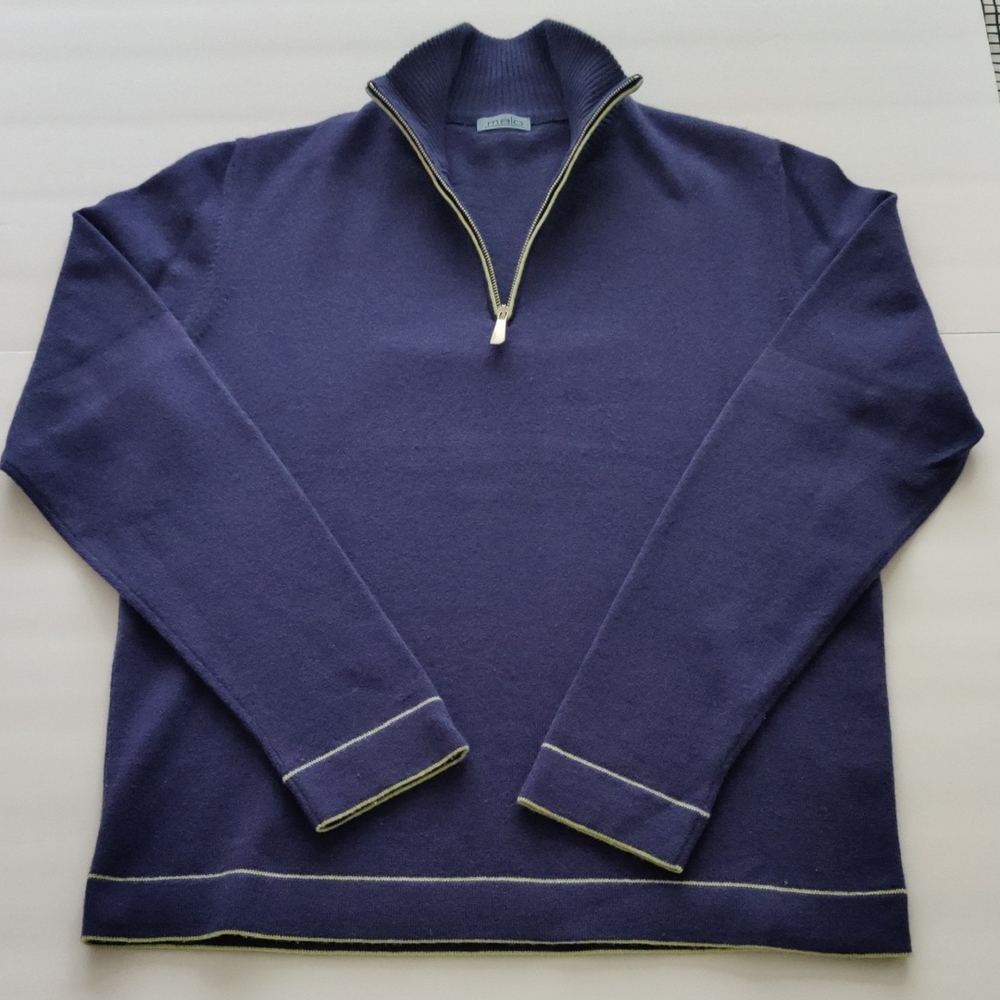 Malo 100% Cashmere Deep Purplish Blue Half-Zip Sweater